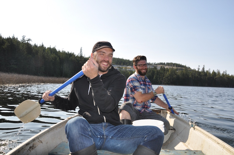 May 2012: Mike White and Shaun McCann show us how to canoe on Texada Island, British Columbia, Canada.